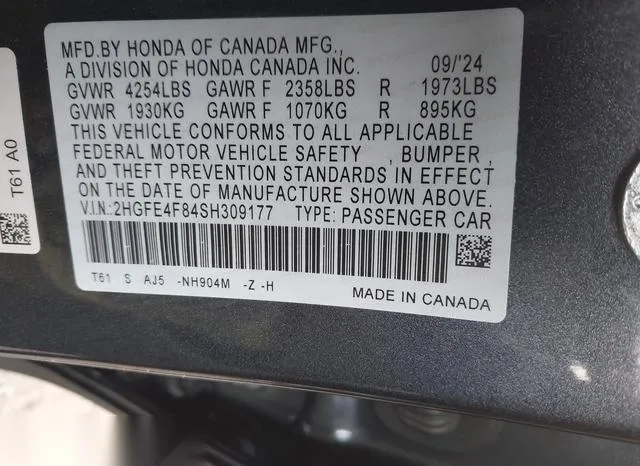 2HGFE4F84SH309177 2025 2025 Honda Civic  Hybrid- Sport/Spor 9