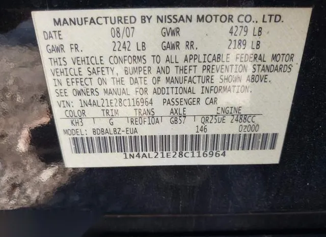 1N4AL21E28C116964 2008 2008 Nissan Altima- 2-5 S 9