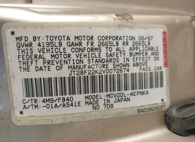 JT2BF22K2V0072674 1997 1997 Toyota Camry- Le V6 9