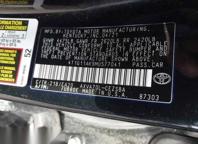 4T1G11AK9MU577041 2021 2021 Toyota Camry- SE 9