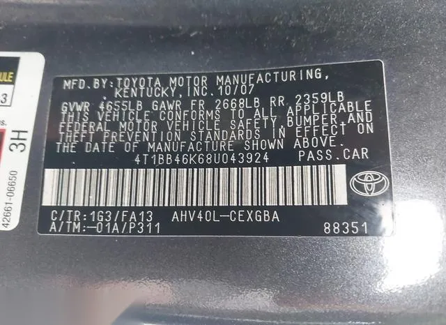 4T1BB46K68U043924 2008 2008 Toyota Camry- Hybrid 9