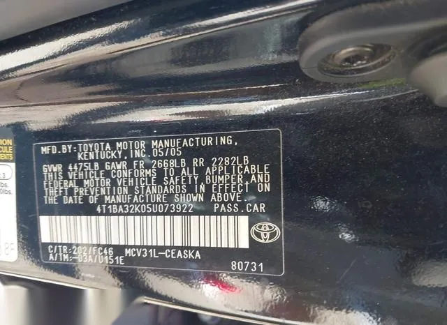 4T1BA32K05U073922 2005 2005 Toyota Camry- Se V6 9