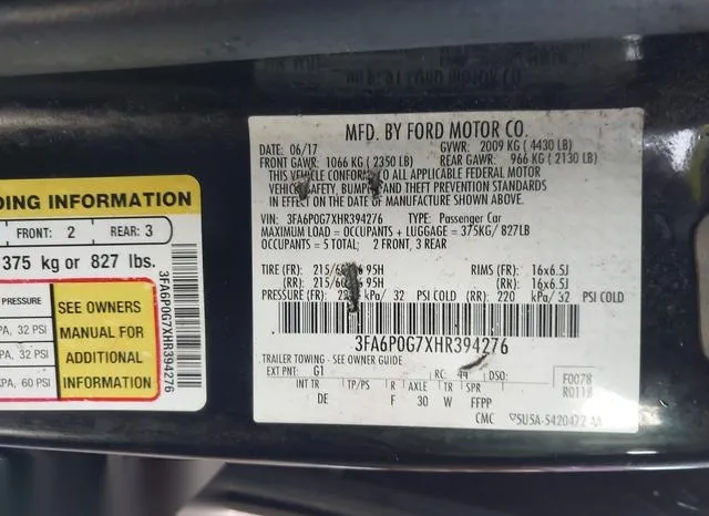 3FA6P0G7XHR394276 2017 2017 Ford Fusion- S 9