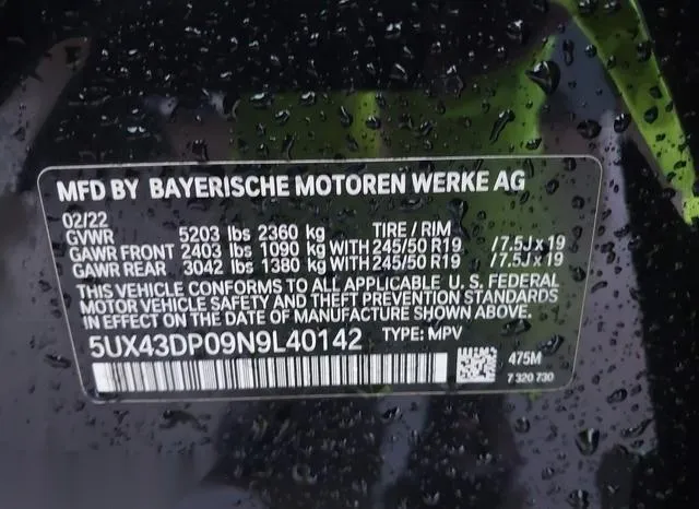 5UX43DP09N9L40142 2022 2022 BMW X3- Sdrive30I 9