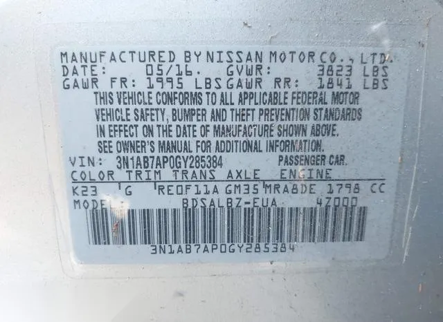 3N1AB7AP0GY285384 2016 2016 Nissan Sentra- S 9