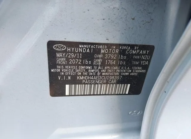 KMHDH4AE3CU198397 2012 2012 Hyundai Elantra- Gls -ulsan Plant- 9