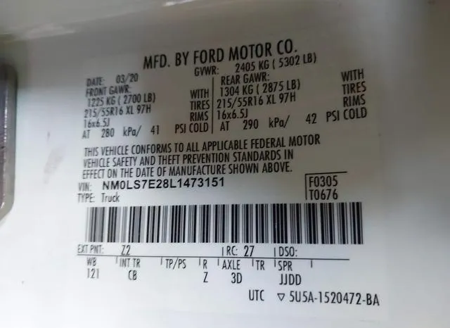 NM0LS7E28L1473151 2020 2020 Ford Transit- Connect Xl Cargo Van 9