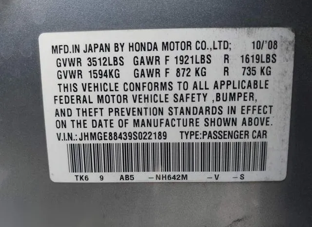 JHMGE88439S022189 2009 2009 Honda Fit- Sport 9