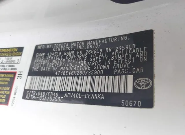 4T1BE46K28U735900 2008 2008 Toyota Camry- LE 9