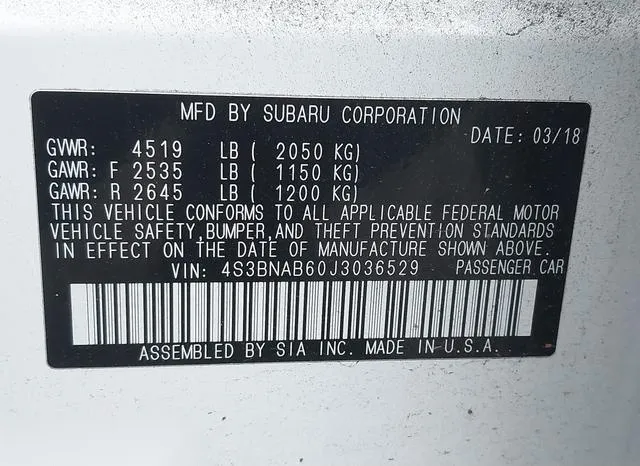 4S3BNAB60J3036529 2018 2018 Subaru Legacy- 2-5I 9