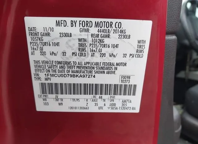 1FMCU0D79BKA97274 2011 2011 Ford Escape- Xlt 9