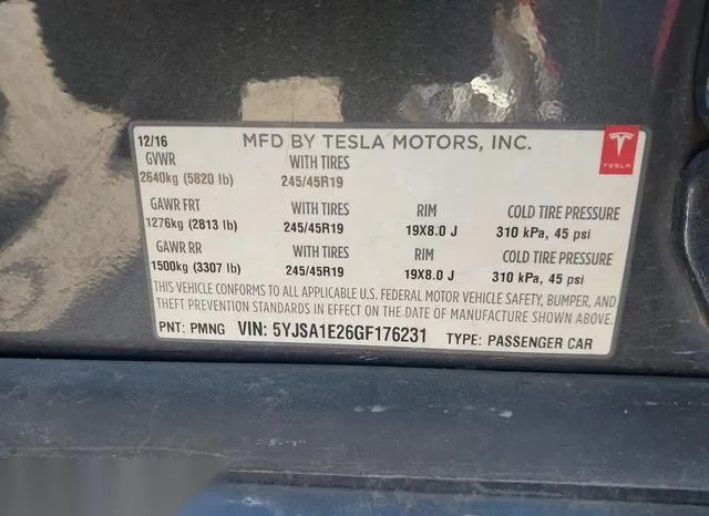 5YJSA1E26GF176231 2016 2016 Tesla Model S 9