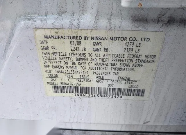 1N4AL21E58N475424 2008 2008 Nissan Altima- 2-5 S 9