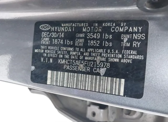 KMHCT5AE5FU215978 2015 2015 Hyundai Accent- GS 9