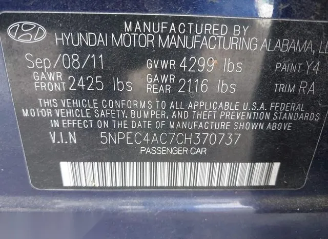 5NPEC4AC7CH370737 2012 2012 Hyundai Sonata- SE 9