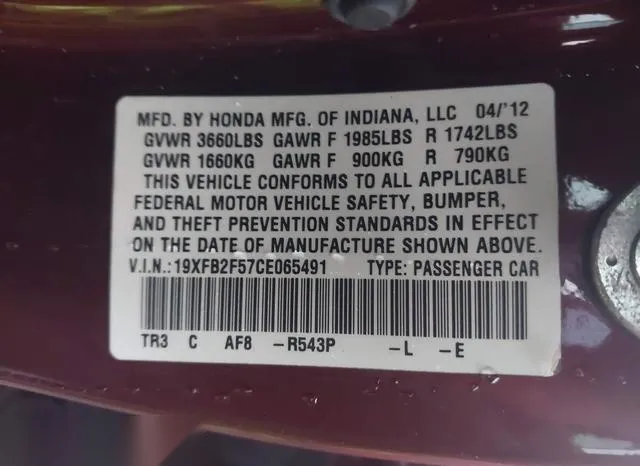 19XFB2F57CE065491 2012 2012 Honda Civic- LX 9