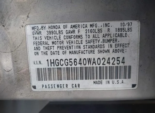 1HGCG5640WA024254 1998 1998 Honda Accord- LX 9