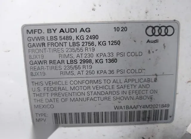 WA1BAAFY4M2021849 2021 2021 Audi Q5- Premium Plus 45 Tfsi Q 9