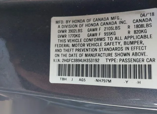 2HGFC3B94JH353192 2018 2018 Honda Civic- Touring 9