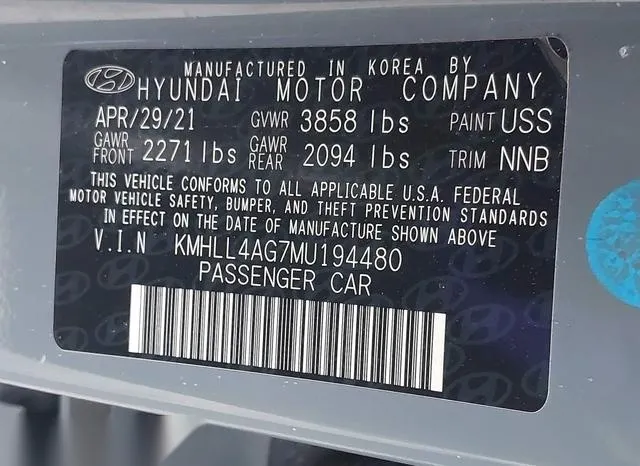 KMHLL4AG7MU194480 2021 2021 Hyundai Elantra- SE 9