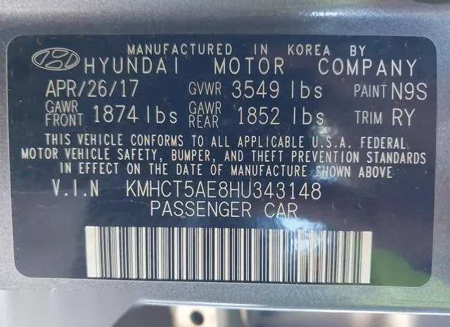 KMHCT5AE8HU343148 2017 2017 Hyundai Accent- SE 9