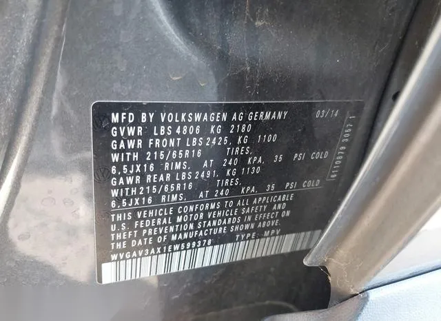 WVGAV3AX1EW599378 2014 2014 Volkswagen Tiguan- S 9