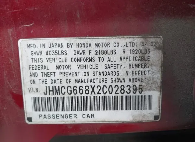 JHMCG668X2C028395 2002 2002 Honda Accord- 2-3 Ex/2-3 Se 9