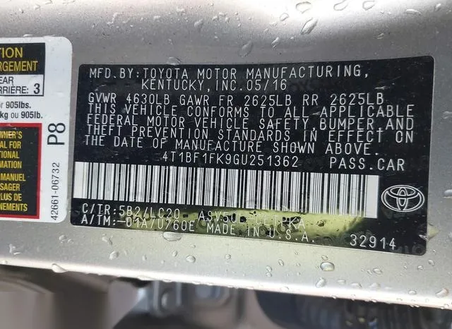 4T1BF1FK9GU251362 2016 2016 Toyota Camry- Xse 9