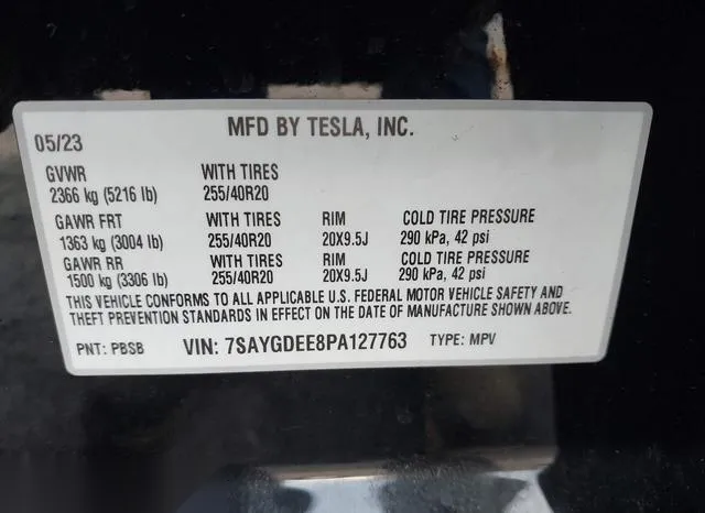 7SAYGDEE8PA127763 2023 2023 Tesla Model Y- Awd/Long Range D 9