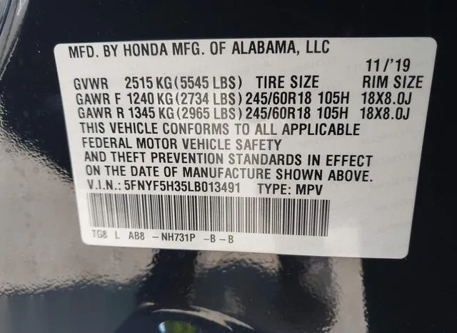 5FNYF5H35LB013491 2020 2020 Honda Pilot- 2Wd Ex 9