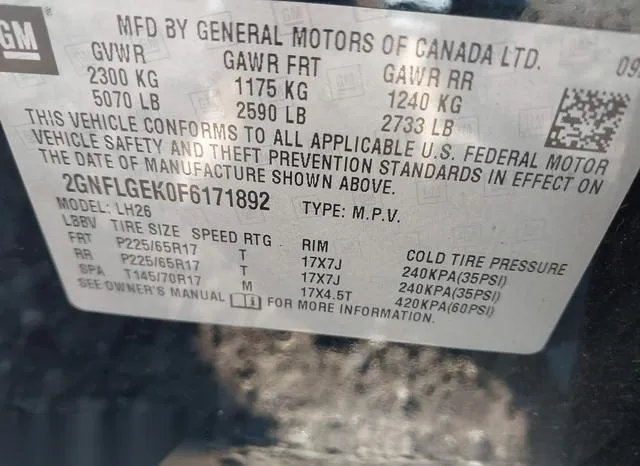 2GNFLGEK0F6171892 2015 2015 Chevrolet Equinox- 2LT 9