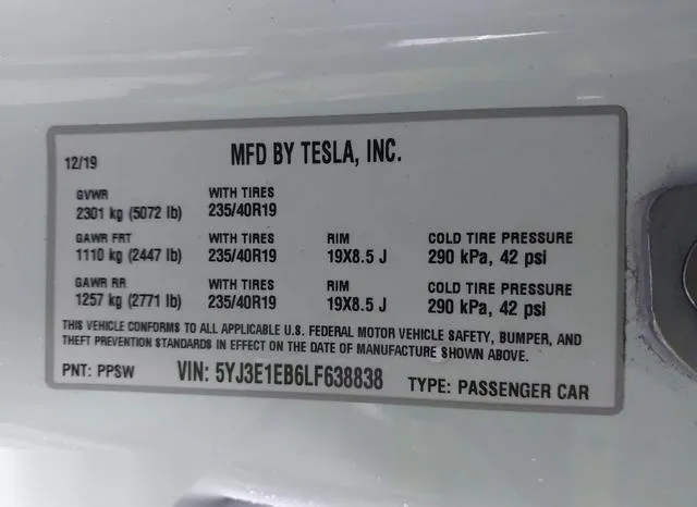 5YJ3E1EB6LF638838 2020 2020 Tesla Model 3- Long Range Dual 9