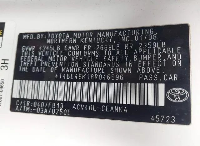 4T4BE46K18R046596 2008 2008 Toyota Camry- LE 9