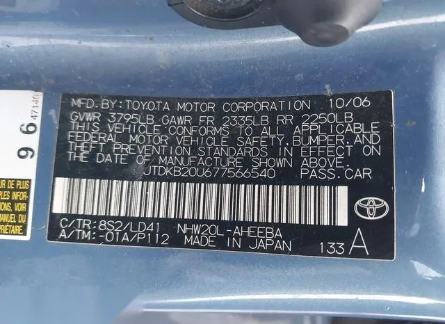 JTDKB20U677566540 2007 2007 Toyota Prius 9