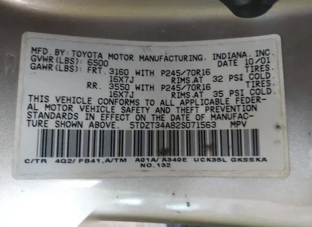 5TDZT34A82S071563 2002 2002 Toyota Sequoia- Sr5 V8 9