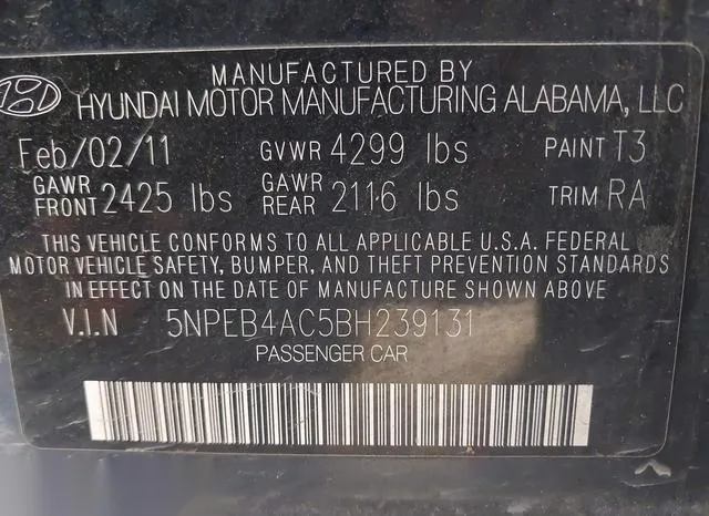 5NPEB4AC5BH239131 2011 2011 Hyundai Sonata- Gls 9