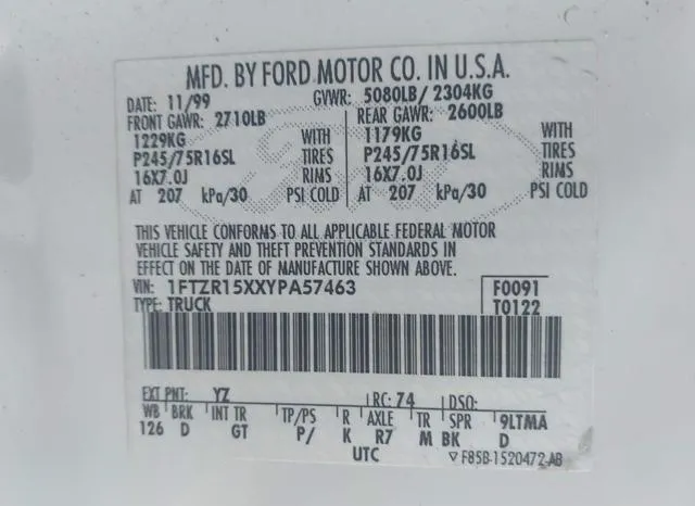 1FTZR15XXYPA57463 2000 2000 Ford Ranger- Xlt 9