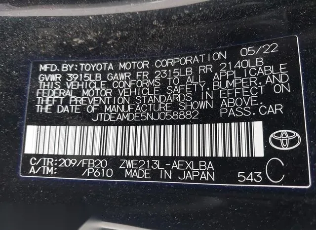 JTDEAMDE5NJ058882 2022 2022 Toyota Corolla- Hybrid Le 9