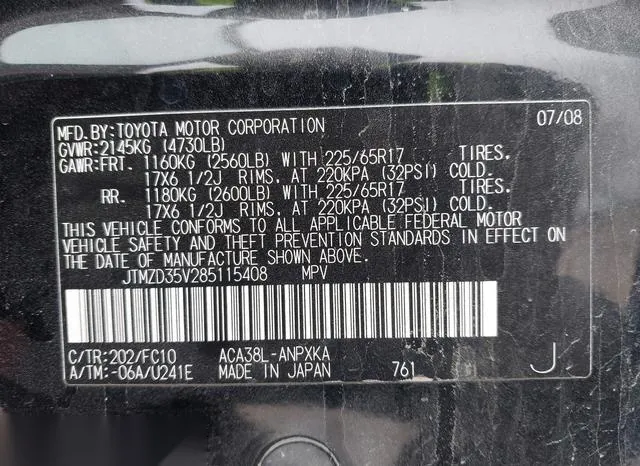 JTMZD35V285115408 2008 2008 Toyota RAV4 9