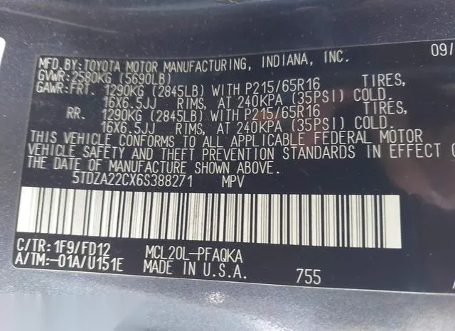 5TDZA22CX6S388271 2006 2006 Toyota Sienna- Xle 9