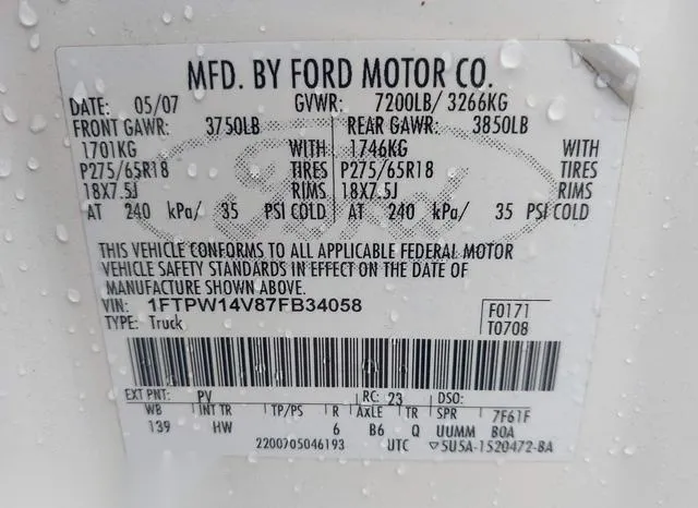 1FTPW14V87FB34058 2007 2007 Ford F-150- Fx4/Lariat/Xlt 9