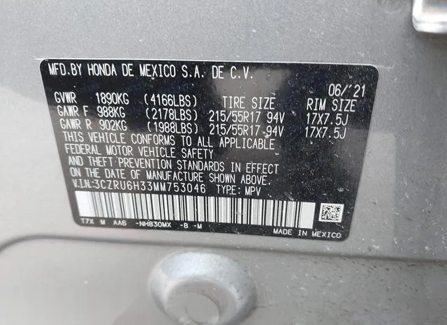 3CZRU6H33MM753046 2021 2021 Honda HR-V- Awd Lx 9