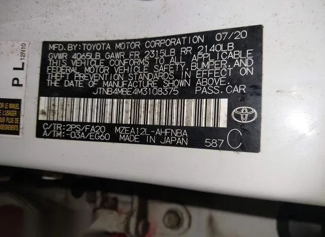 JTNB4MBE4M3108375 2021 2021 Toyota Corolla- SE 9