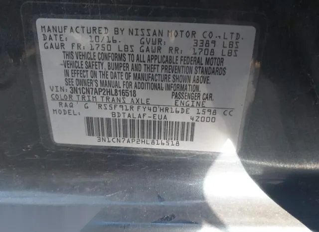 3N1CN7AP2HL816518 2017 2017 Nissan Versa- 1-6 S 9