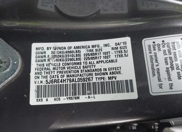 5J6RE4H79AL059267 2010 2010 Honda CR-V- Ex-L 9