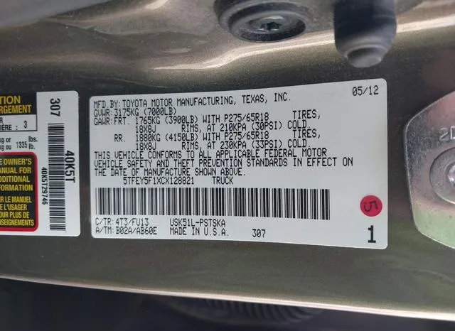 5TFEY5F1XCX128821 2012 2012 Toyota Tundra- Grade 5-7L V8 9