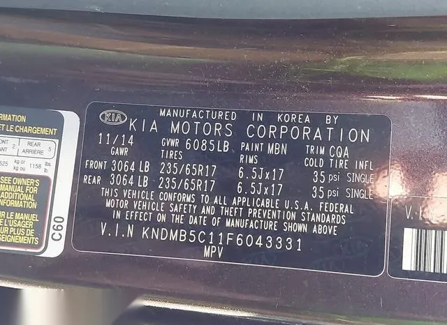 KNDMB5C11F6043331 2015 2015 KIA Sedona- LX 9