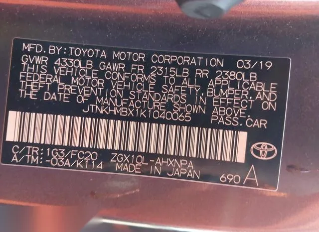 JTNKHMBX1K1040065 2019 2019 Toyota C-HR- LE 9