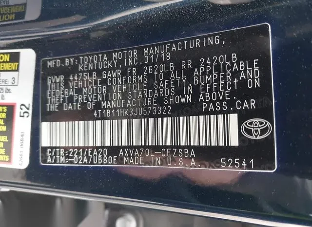 4T1B11HK3JU573322 2018 2018 Toyota Camry- SE 9