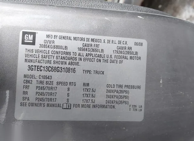 3GTEC13C68G310816 2008 2008 GMC Sierra- 1500 SL 9